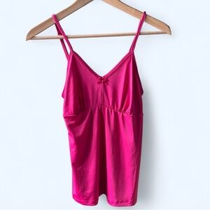 Lver Women’s Pink Babydoll Balletcore Bow Detail Spaghetti Tank Top Small